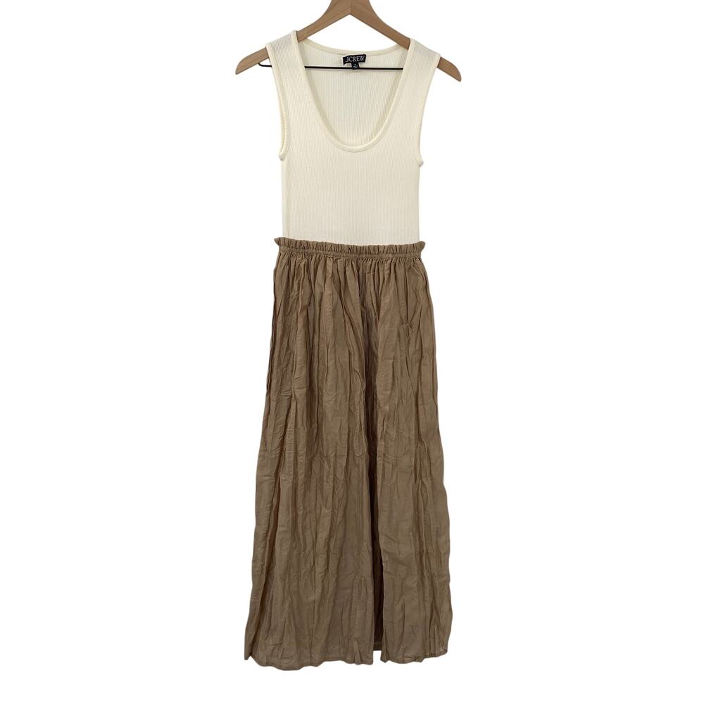 J Crew Gathered Waist Mixy Midi Dress Cotton Blend Knit Tank Crinkle Skirt XS - Picture 2 of 9
